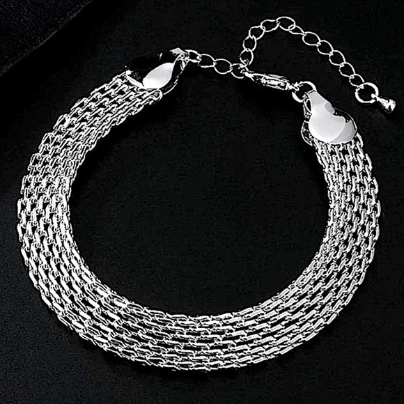 Sterling Silver Mesh Lattice 10mm Trendy Necklace Bracelet Set - Picture 4 of 6